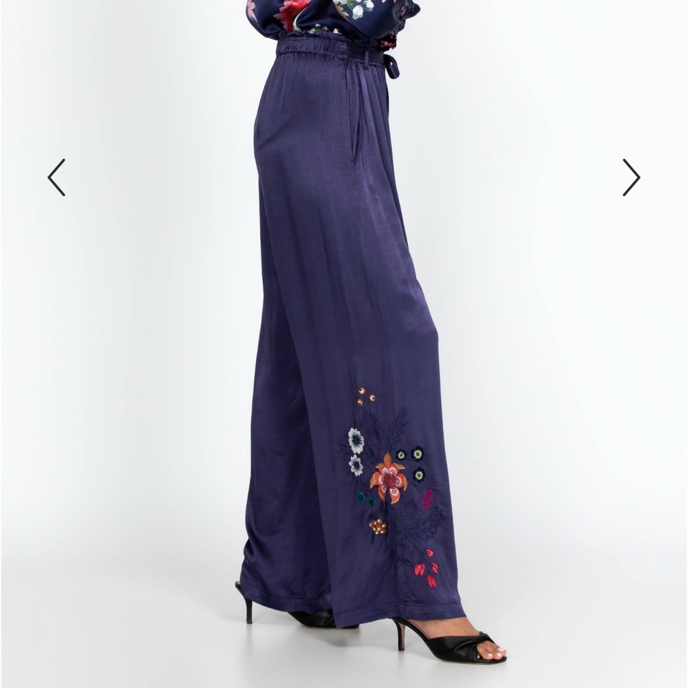 Johnny Was Embroidered Wide-Leg Pants